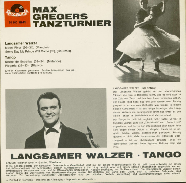 Max Gregers Tanz Turnier - Langsamer Walzer & Tango (7inch, 45rpm, EP, PS)