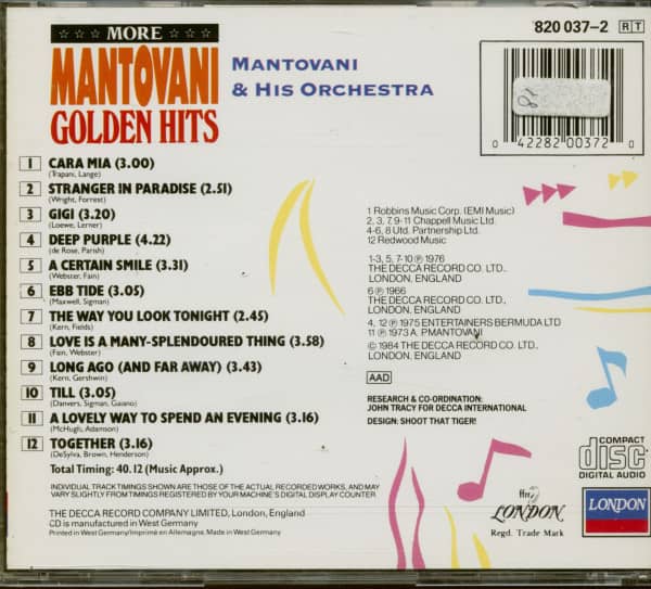 More Mantovani Golden Hits (CD)