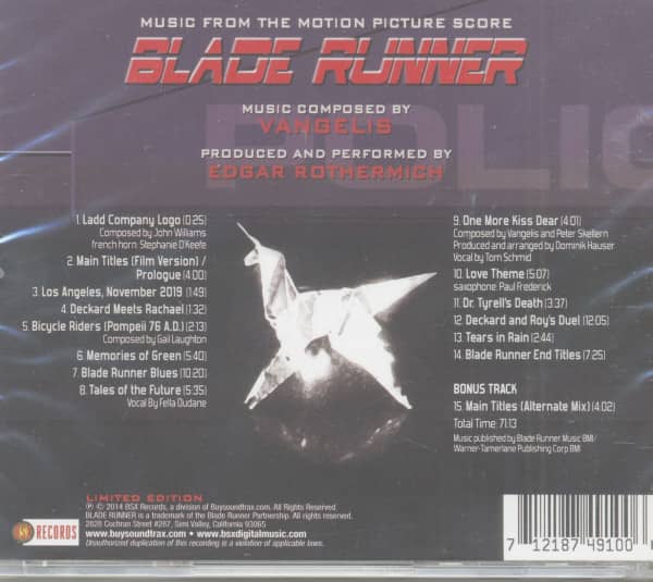 Blade Runner - Music From The Motion Picture Score (CD)