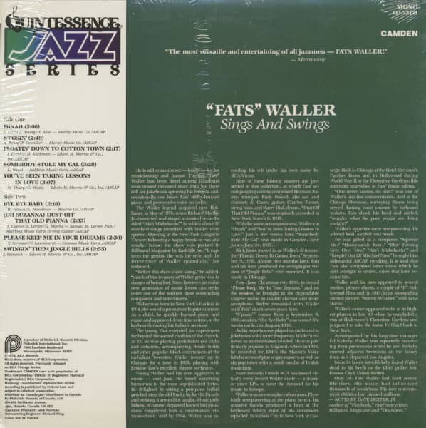 Fats Waller Sings And Swings - Quintessence Jazz Series (LP-Cut Out)