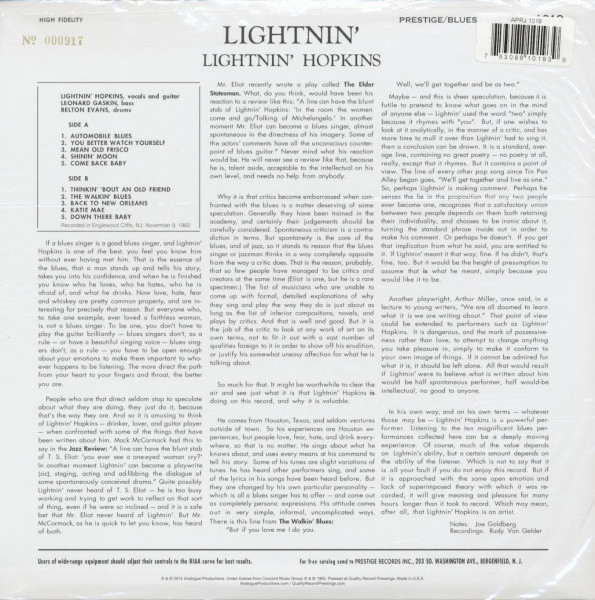 Lightnin' - The Blues Of Lightnin' Hopkins (LP, 180g Vinyl)