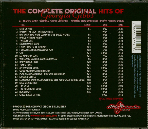 The Complete Original Hits Of Georgia Gibbs (CD)