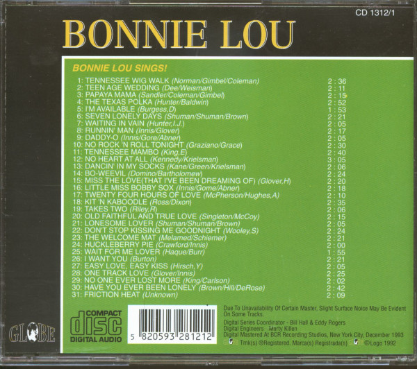 Bonnie Lou Sings! (CD)