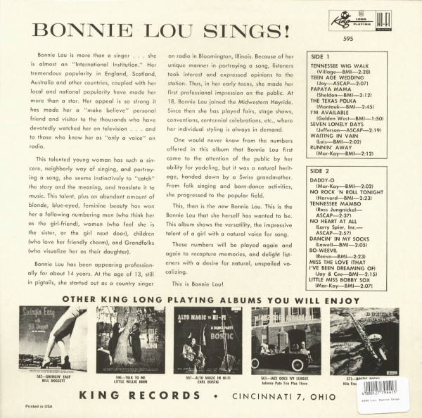 Bonnie Lou Sings (LP)