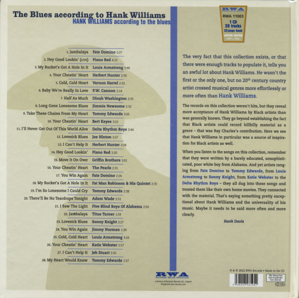 The Blues According To Hank Williams (CD Deluxe Book, Ltd.)