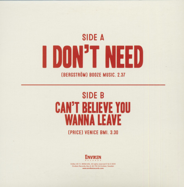 I Don't Need - Can't Believe You Wanna Leave (7inch, 45rpm, PS, SC)