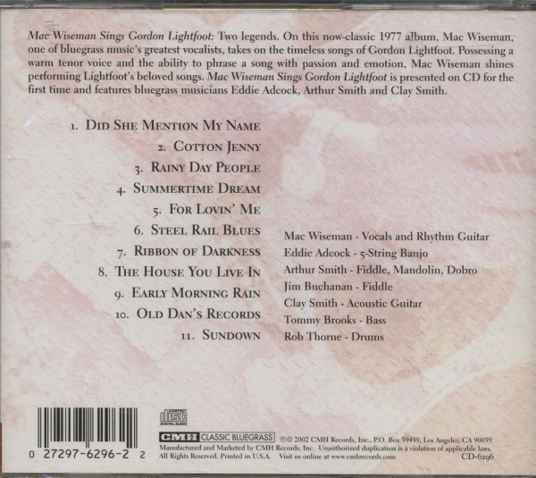 Mac Wiseman Sings Gordon Lightfoot (CD)