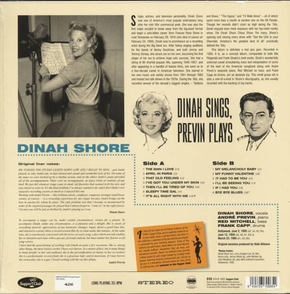 Dinah Sings, Previn Plays Songs In A Mid-Night Mood (LP, 180g Vinyl, Ltd.)