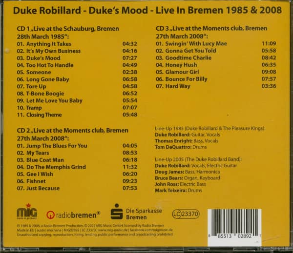 Duke's Mood (Live in Bremen 1985/2008) (3-CD)
