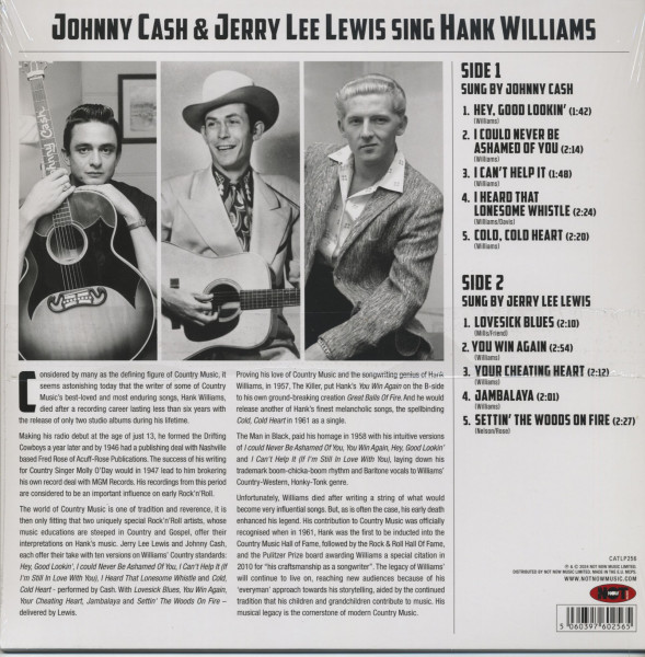 Johnny Cash & Jerry Lee Lewis Sing Hank Williams (LP, 180g Vinyl)