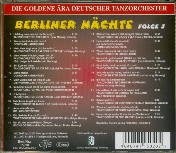 Berliner Nächte Folge:3 - Die goldene Ära deutscher Tanzorchester (CD)