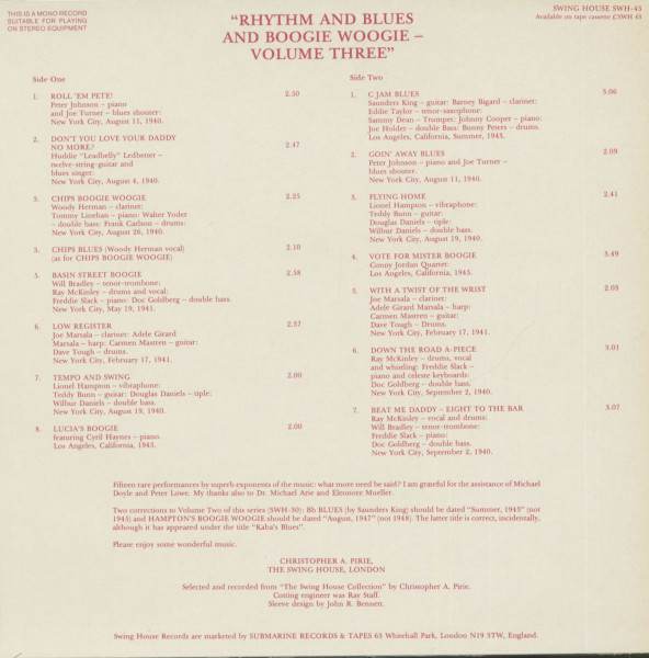 Rhythm And Blues And Boogie Woogie Vol. 3 (LP)