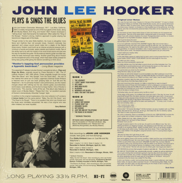 John Lee Hooker Plays & Sing The Blues (LP, 180g Vinyl, Ltd.)
