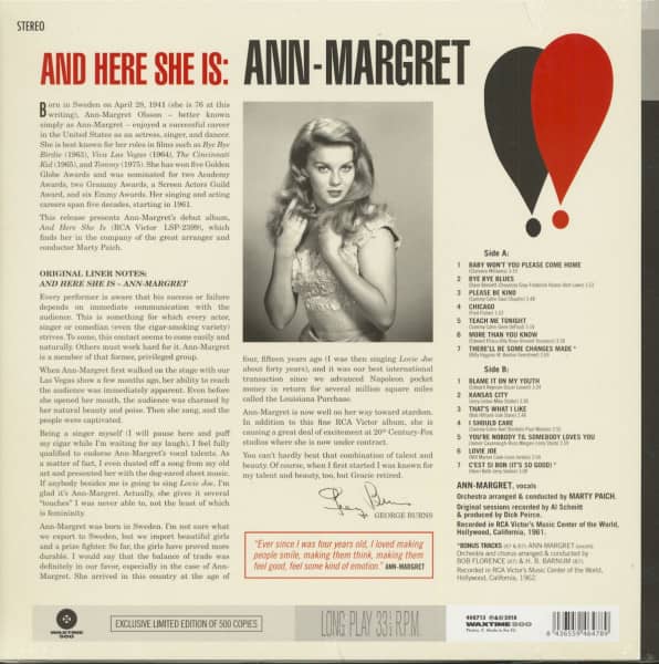 And Here She Is - Ann-Margret (LP, 180g Vinyl, Ltd.)
