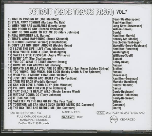 Rare Tracks From Detroit Vol.7 (CD, Ltd.)