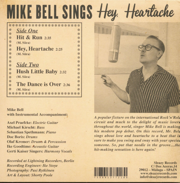 Mike Bell Sings - Hey, Heartache (7inch, EP, 45rpm, PS)