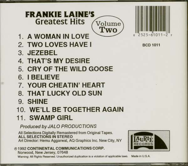 Frankie Laine's Greatest Hits Vol. 2 (CD)