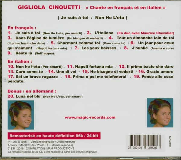 Chante En Francais Et En Italien (CD)
