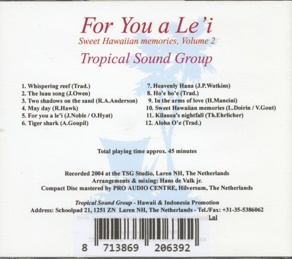 For You a Le’i - Sweet Hawaiian Memories Vol.2 (CD)