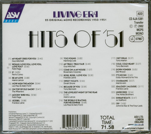 Hits Of '51 - 25 Original Mono Recordings 1950-1951 (CD)
