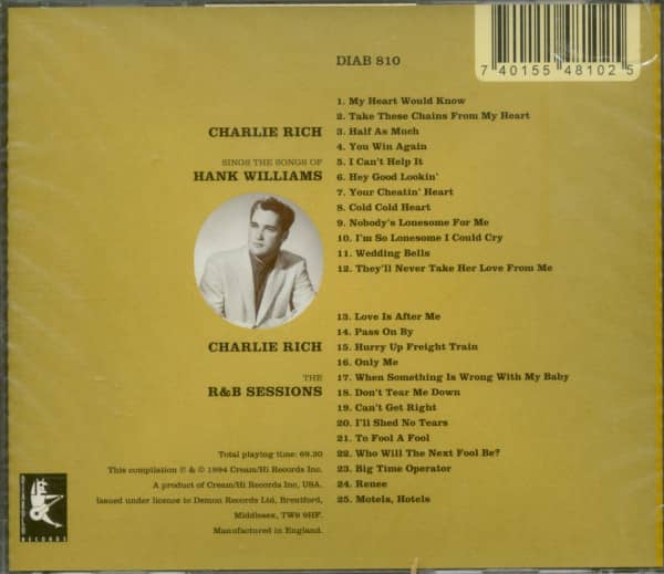 Sings The Songs Of Hank Williams plus the R&B Sessions (CD)