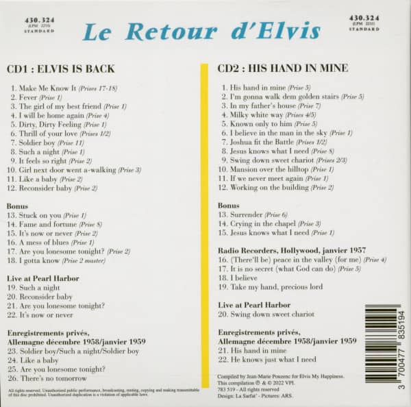 Le Retour D'Elvis (Is Back & His Hand In Mine) (2-CD)