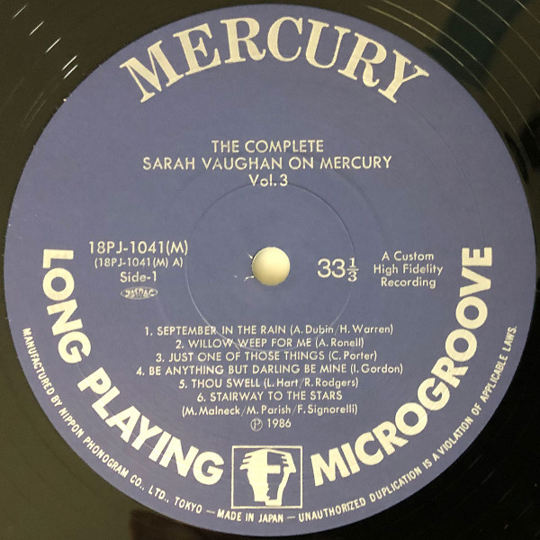 The Complete Sarah Vaughan On Mercury Vol.3 (5-LP, Japan)