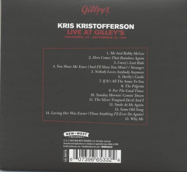 Live At Gilley's, Pasadena, TX - September 15, 1981 (CD)