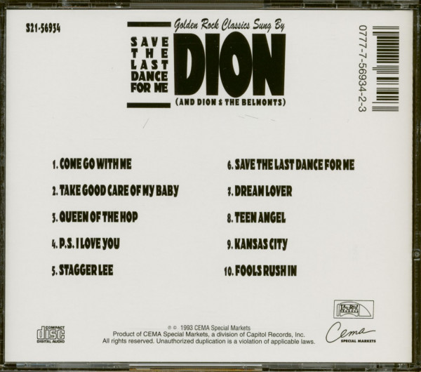 Golden Rock Classics Sung By Dion - Save The Last Dance For Me (CD)