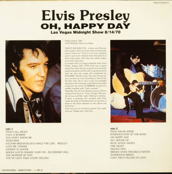 Oh, Happy Day - Las Vegas Midnight Show 8.14.1970 (LP)
