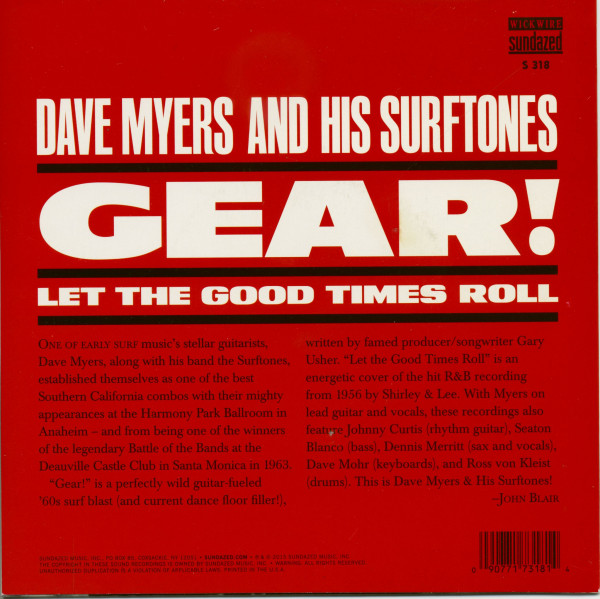 Dave Myers And His Surftones - Gear! - Let The Good Times Roll (7inch, 45rpm, PS, Ltd.)