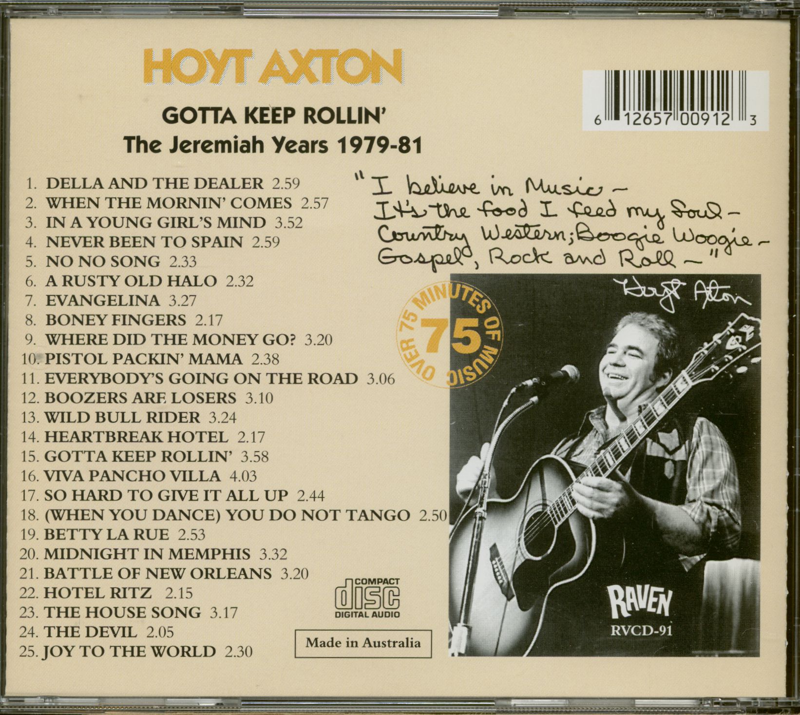 Hoyt Axton CD Gotta Keep Rollin' The Jeremiah Years 197981 (CD