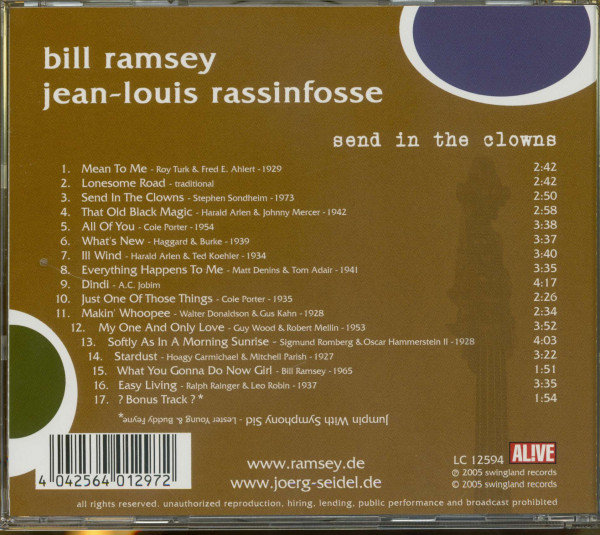 Send In The Clowns (CD) - Bill Ramsey and Jean-Louis Rassinfosse