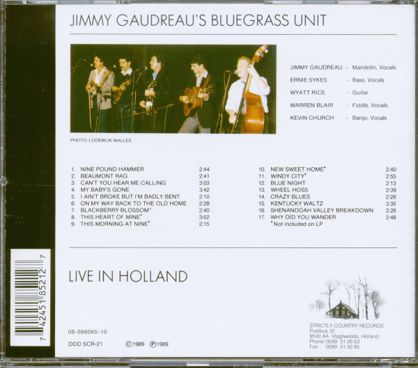 Jimmy Gaudreau's Bluegrass Unit - Live In Holland (CD)