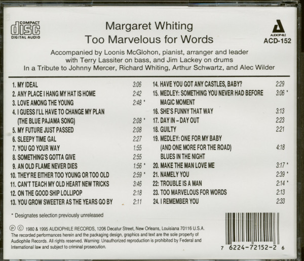 Too Marvelous for Words (CD)