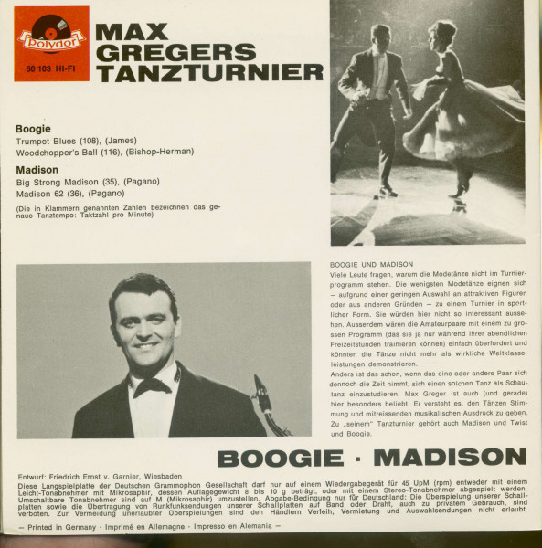 Max Gregers Tanzturnier - Boogie & Madison (7inch, 45rpm, EP, PS)