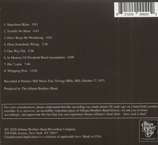 The Final Note - Painters Mill Music Fair Owings Mills, MD 10-17-71 (CD)