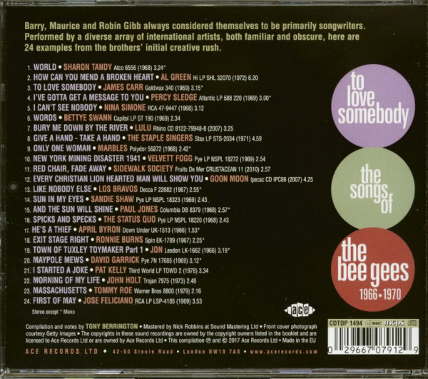 To Love Somebody - The Songs Of The Bee Gees 1966-1970 (CD)