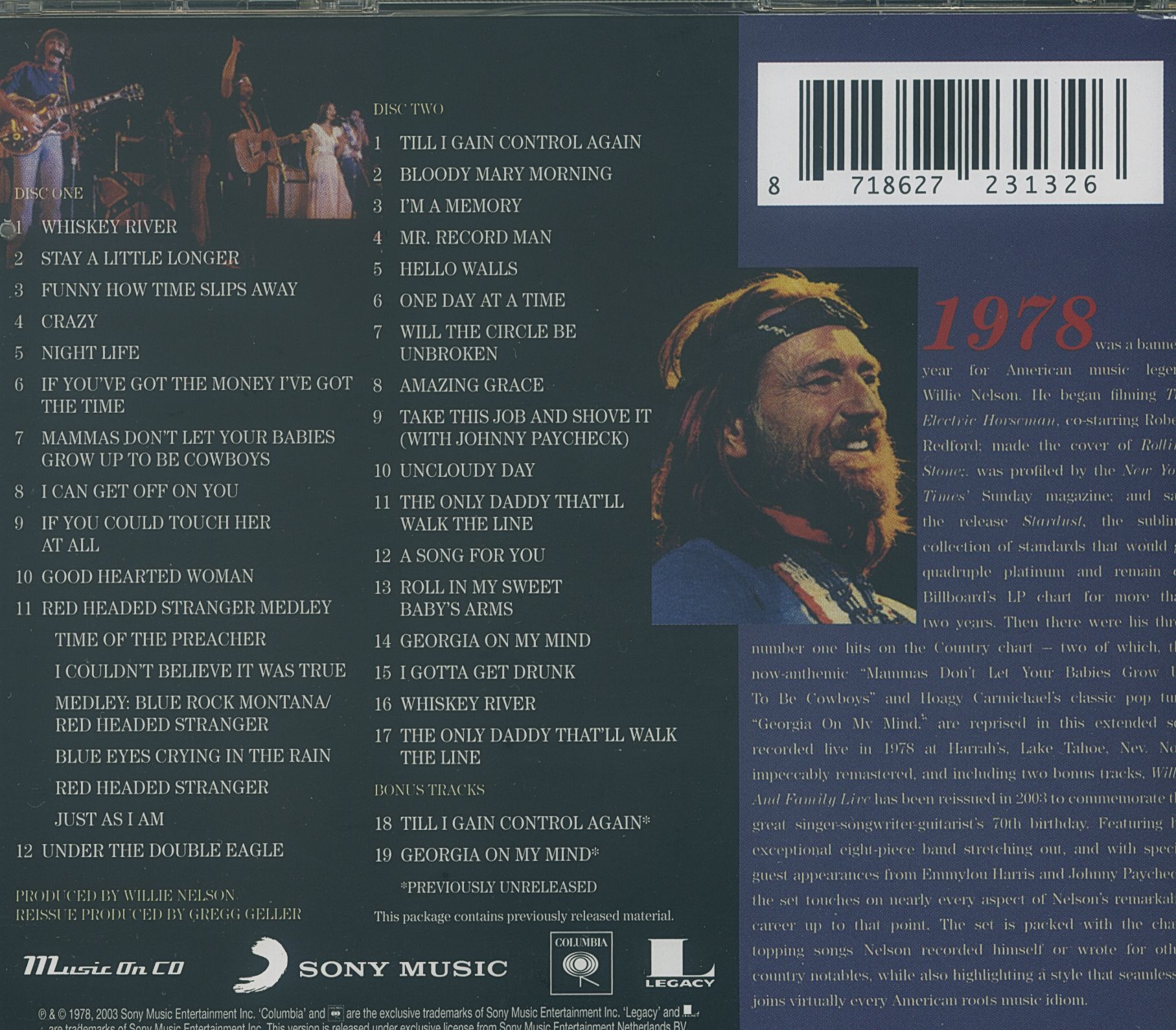 Willie Nelson CD: Willie And Family Live (2-CD) - Bear