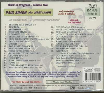 Paul Simon Aka Jerry Landis CD: Work In Progress, Vol.2 - Early