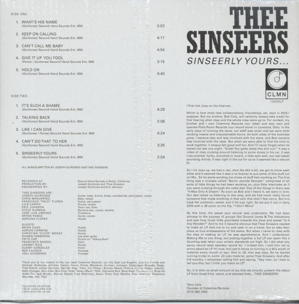 Sinseerly Yours (LP)