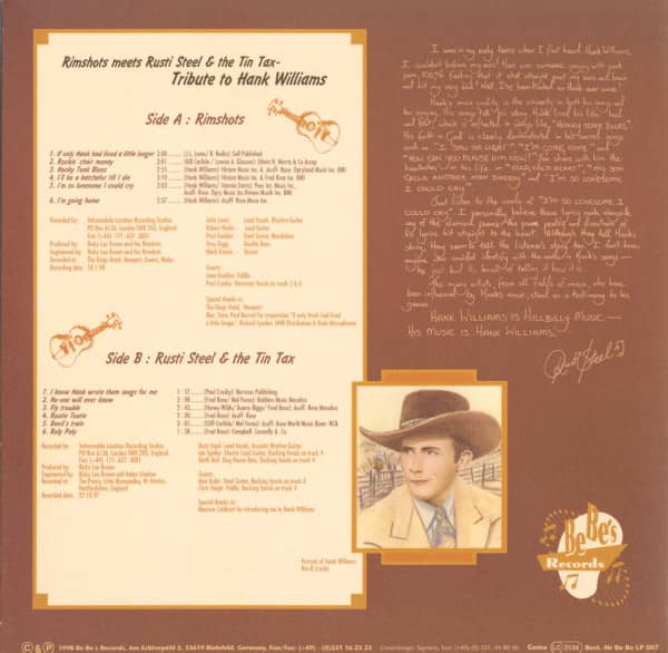 Rimshots meets Rusti Steel & The Tin Tax - Tribute To Hank Williams (LP)