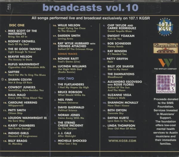 KGSR Broadcasts Vol.10 - Radio 107.1 KGSR Austin (2-CD)