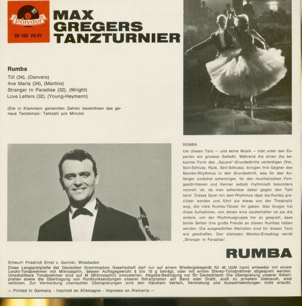 Max Gregers Tanzturnier - Rumba (7inch, 45rpm, EP, PS)