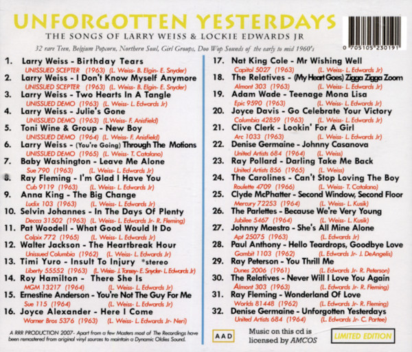 Unforgotten Yesterdays - The Songs Of Larry Weiss & Lockie Edwards Jr.