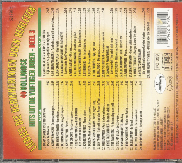 Liedjes Die Herinneringen Doen Herleven - 40 Hollandse Hits Uit De Vijftiger Jaren (2-CD)