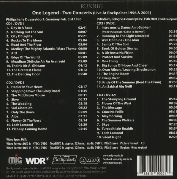 One Legens - Two Concerts - Live At Rockpalast 1996 & 2001 (4-CD & 2-DVD)