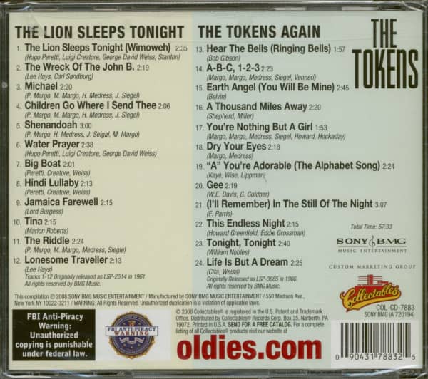 The Lion Sleeps Tonight - The Tokens Again (CD)