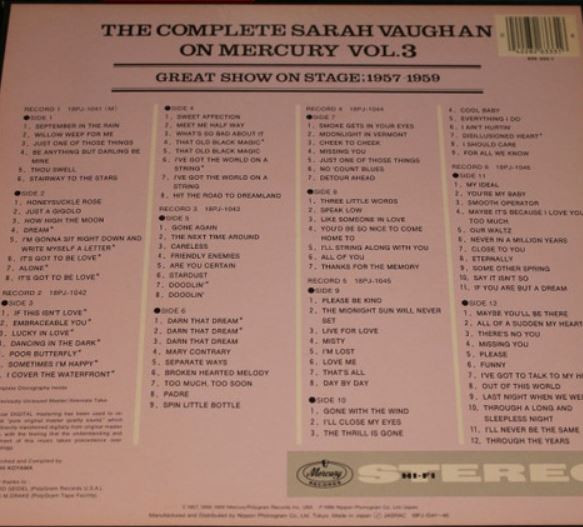 The Complete Sarah Vaughan On Mercury Vol.3 (5-LP, Japan)
