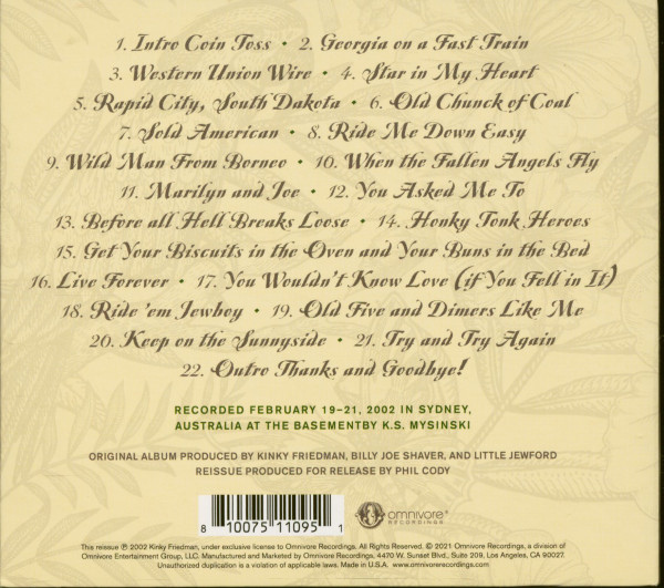 Billy Joe Shaver & Kinky Friedman - Live From Downunder (CD)